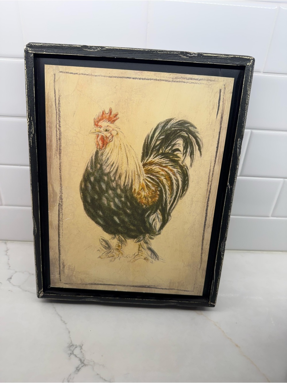Rustic framed rooster art print